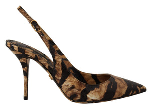 Brown Slingbacks Leather Tiger Shoes Dolce & Gabbana