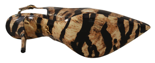 Brown Slingbacks Leather Tiger Shoes Dolce & Gabbana