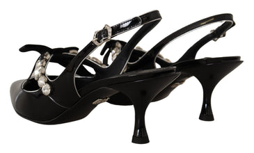 Black Patent Leather Crystal Slingbacks Shoes Dolce & Gabbana
