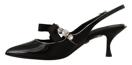 Black Patent Leather Crystal Slingbacks Shoes Dolce & Gabbana