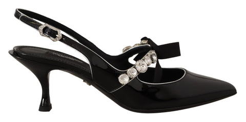Black Patent Leather Crystal Slingbacks Shoes Dolce & Gabbana