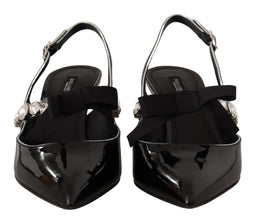 Black Patent Leather Crystal Slingbacks Shoes Dolce & Gabbana