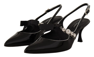 Black Patent Leather Crystal Slingbacks Shoes Dolce & Gabbana