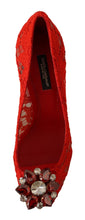 Red Taormina Lace Crystal Heels Pumps Dolce & Gabbana