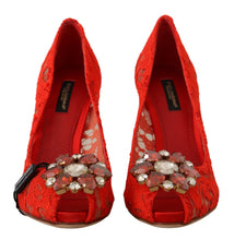 Red Taormina Lace Crystal Heels Pumps Dolce & Gabbana