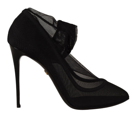 Black Tulle Stretch Boots Pumps Shoes Dolce & Gabbana
