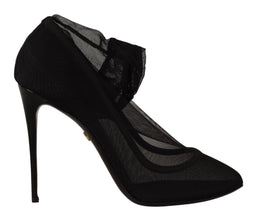 Black Tulle Stretch Boots Pumps Shoes Dolce & Gabbana
