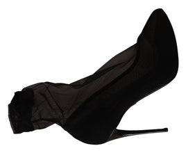 Black Tulle Stretch Boots Pumps Shoes Dolce & Gabbana