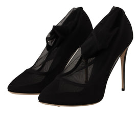 Black Stretch Tulle Stretch Boots Shoes Dolce & Gabbana