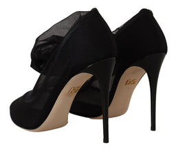 Black Stretch Tulle Stretch Boots Shoes Dolce & Gabbana