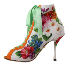 White Jersey Stretch Boots Open Toes Heels Shoes Dolce & Gabbana