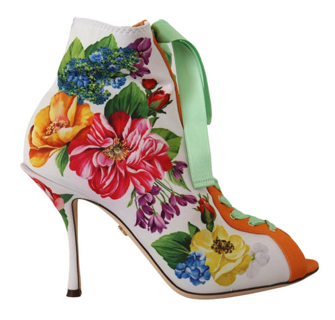 White Jersey Stretch Boots Open Toes Heels Shoes Dolce & Gabbana