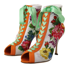 White Jersey Stretch Boots Open Toes Heels Shoes Dolce & Gabbana