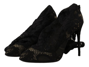 Black Stretch Socks Taormina Lace Boots Shoes Dolce & Gabbana