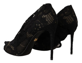 Black Stretch Socks Taormina Lace Boots Shoes Dolce & Gabbana