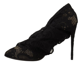 Black Stretch Socks Taormina Lace Boots Shoes Dolce & Gabbana