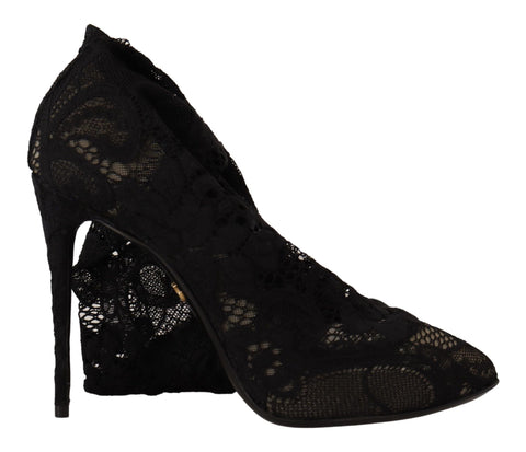 Black Stretch Socks Taormina Lace Boots Shoes Dolce & Gabbana