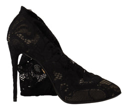 Black Stretch Socks Taormina Lace Boots Shoes Dolce & Gabbana