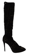 Black Stretch Socks Taormina Lace Boots Shoes Dolce & Gabbana
