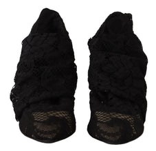 Black Stretch Socks Taormina Lace Boots Shoes Dolce & Gabbana