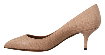 Beige Leather Pointed Heels Pumps Shoes Dolce & Gabbana