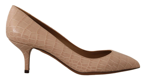 Beige Leather Pointed Heels Pumps Shoes Dolce & Gabbana