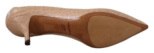 Beige Leather Pointed Heels Pumps Shoes Dolce & Gabbana
