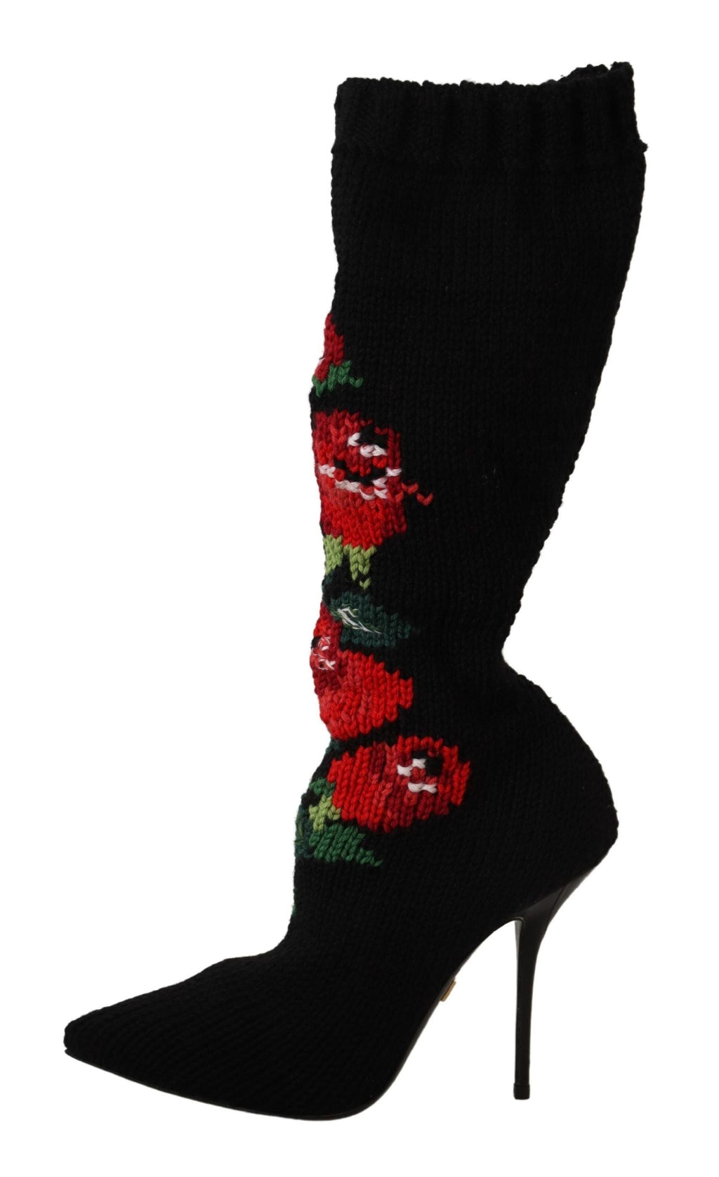 Black Stretch Socks Red Roses Booties Shoes Dolce & Gabbana