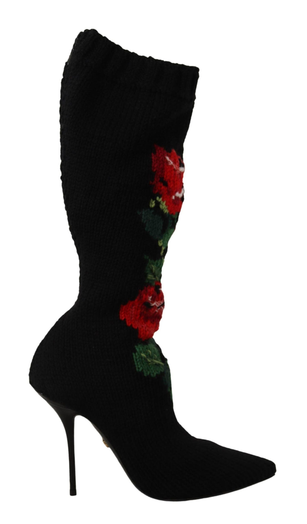 Black Stretch Socks Red Roses Booties Shoes Dolce & Gabbana