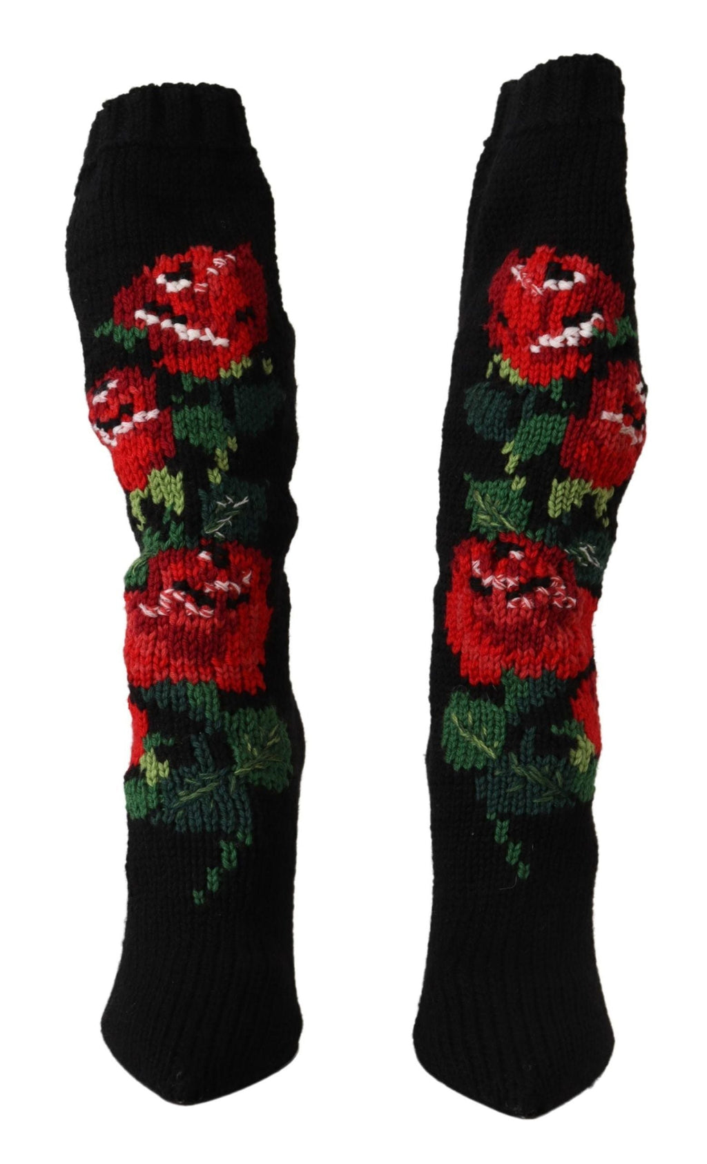 Black Stretch Socks Red Roses Booties Shoes Dolce & Gabbana