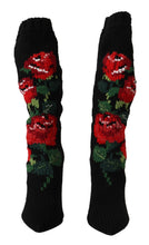 Black Stretch Socks Red Roses Booties Shoes Dolce & Gabbana