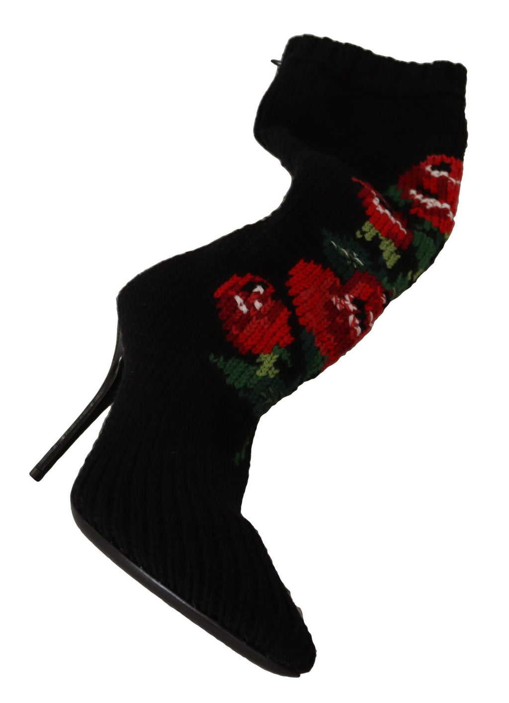 Black Stretch Socks Red Roses Booties Shoes Dolce & Gabbana