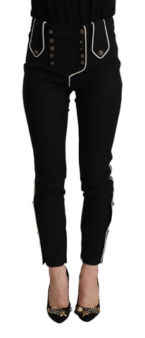 Black Mid Waist Button Embellished Slim Fit Pants Dolce & Gabbana