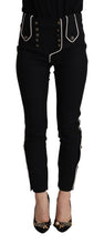Black Mid Waist Button Embellished Slim Fit Pants Dolce & Gabbana