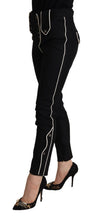 Black Mid Waist Button Embellished Slim Fit Pants Dolce & Gabbana