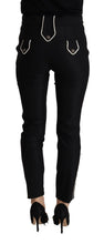 Black Mid Waist Button Embellished Slim Fit Pants Dolce & Gabbana