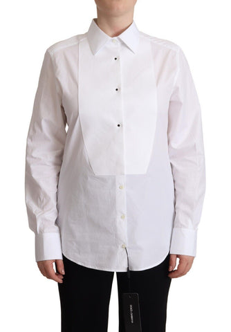 White Cotton Dress Collared Long Sleeves Shirt Top Dolce & Gabbana