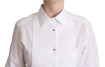 White Cotton Dress Collared Long Sleeves Shirt Top Dolce & Gabbana