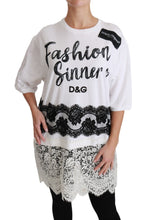 White Fashion Sinner Cotton Lace T-shirt Top Dolce & Gabbana