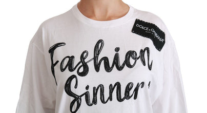 White Fashion Sinner Cotton Lace T-shirt Top Dolce & Gabbana