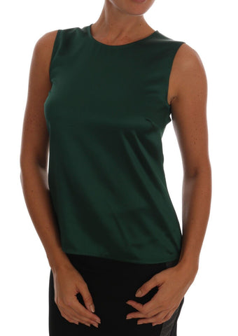 Dark Green Silk Sleeveless Round Neck Tank Top Dolce & Gabbana