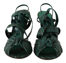 Green Python Strap Sandals Heels Shoes Dolce & Gabbana