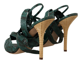Green Python Strap Sandals Heels Shoes Dolce & Gabbana