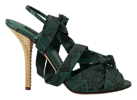 Green Python Strap Sandals Heels Shoes Dolce & Gabbana