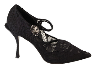 Black Lace Crystals Heels Mary Jane Pumps Shoes Dolce & Gabbana