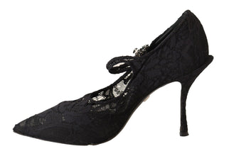 Black Lace Crystals Heels Mary Jane Pumps Shoes Dolce & Gabbana