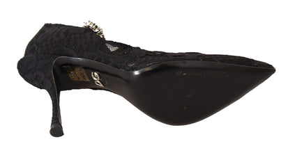 Black Lace Crystals Heels Mary Jane Pumps Shoes Dolce & Gabbana