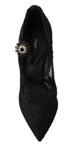 Black Lace Crystals Heels Mary Jane Pumps Shoes Dolce & Gabbana
