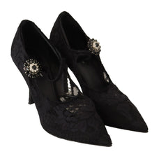 Black Lace Crystals Heels Mary Jane Pumps Shoes Dolce & Gabbana