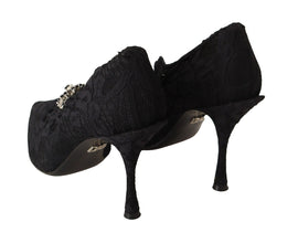 Black Lace Crystals Heels Mary Jane Pumps Shoes Dolce & Gabbana